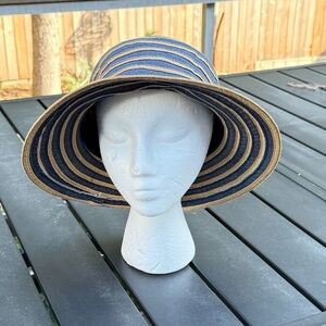Scala Navy and Tan Striped Hat perfect for vacation